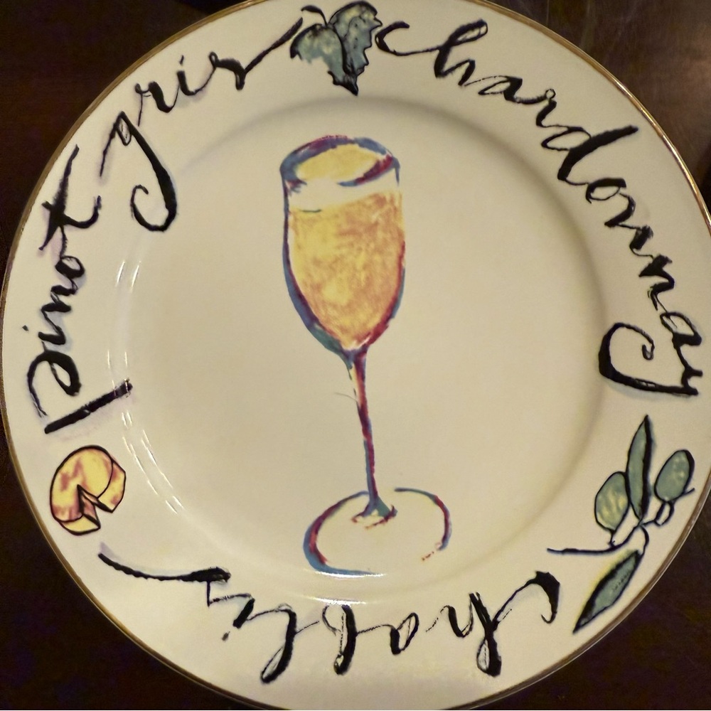 Rosanna Wine-Themed 8” Plates with Gold Trim set of 4 - Picture 4 of 7